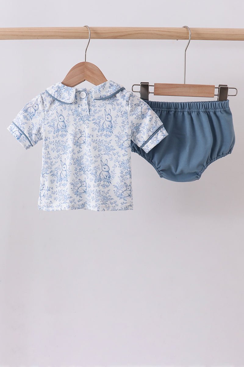 Navy bunny embroidery peter pan collar bloomer set - Abbies Place