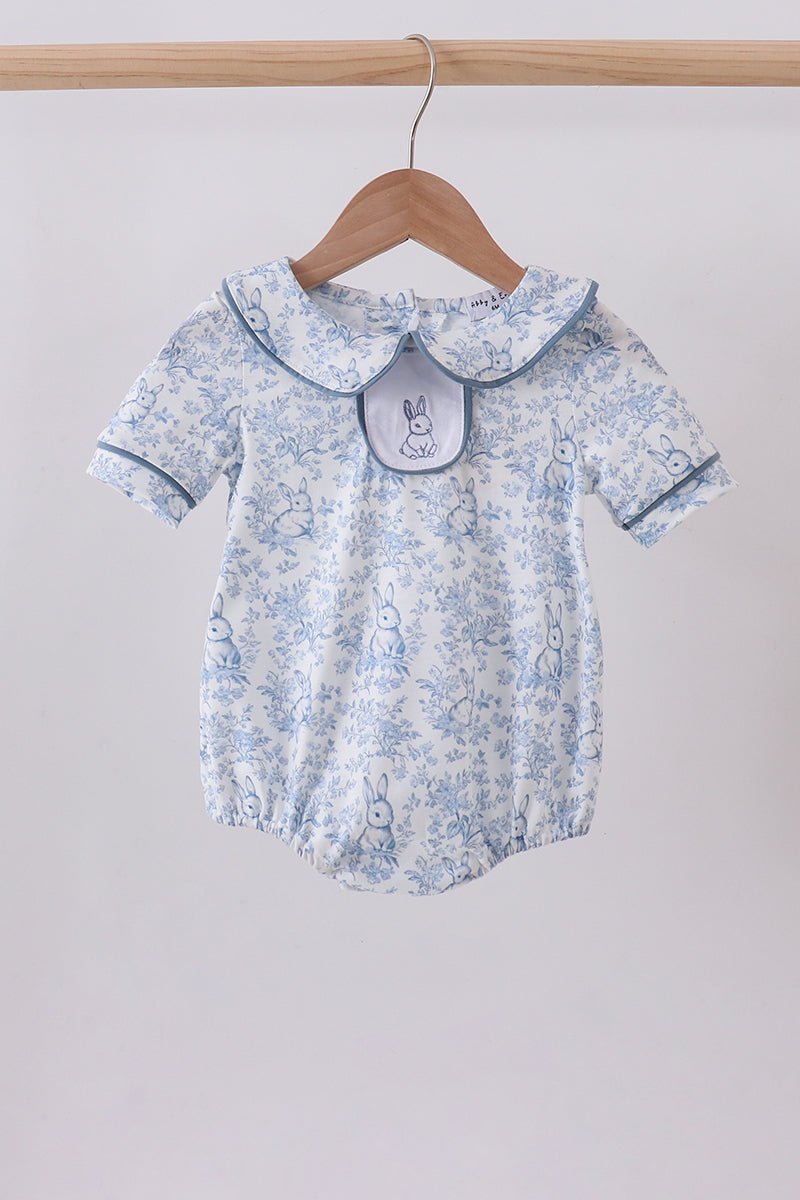 Navy bunny embroidery peter pan collar bubble - Abbies Place