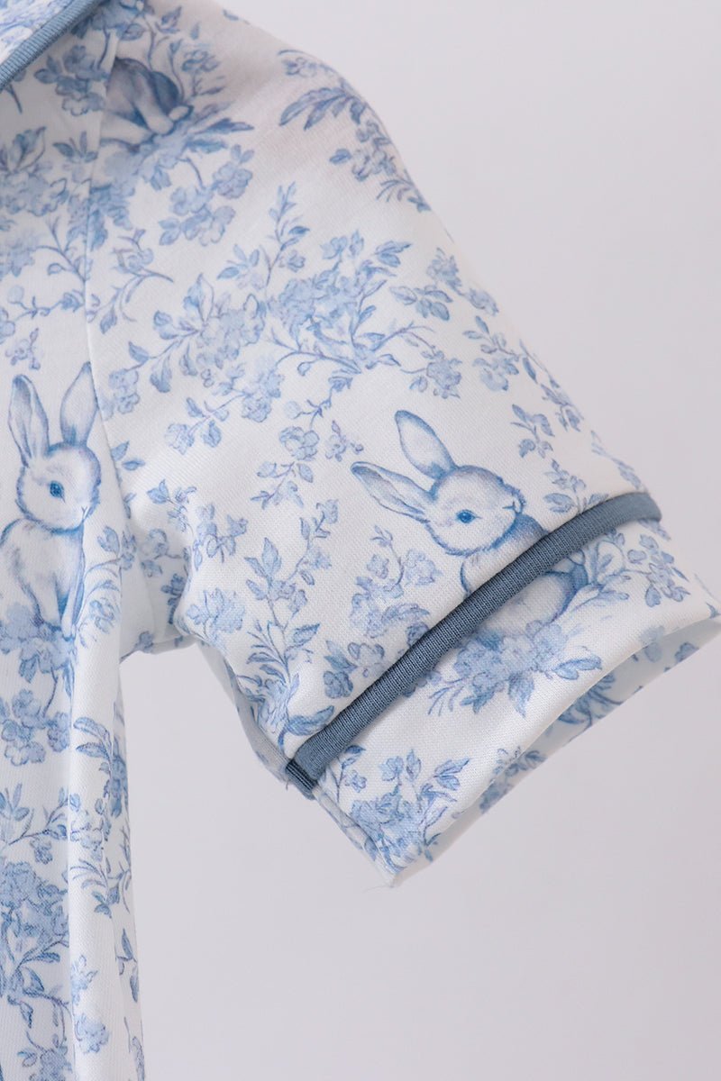 Navy bunny embroidery peter pan collar bubble - Abbies Place