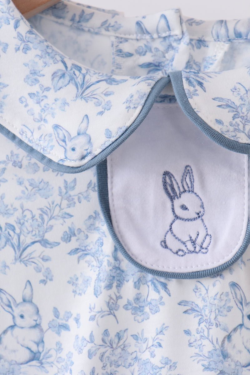 Navy bunny embroidery peter pan collar bubble - Abbies Place