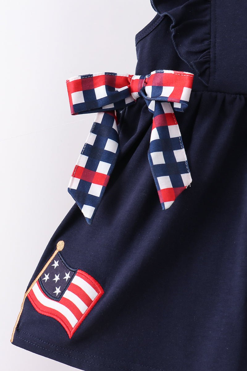 Navy flag applique gingham ruffle shorts set - Abbies Place
