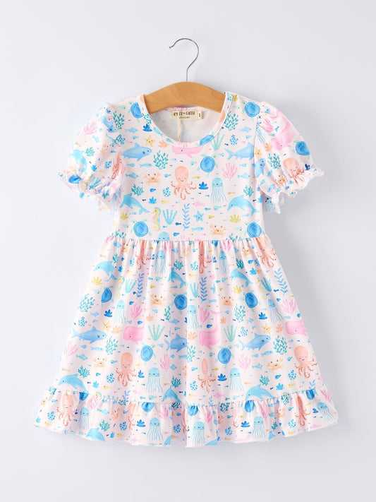 Ocean Animal Print Girl Ruffle Dress - Abbies Place