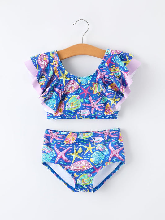 Ocean Fish Print Girls Two Piece Swimsuit - Abbies Place