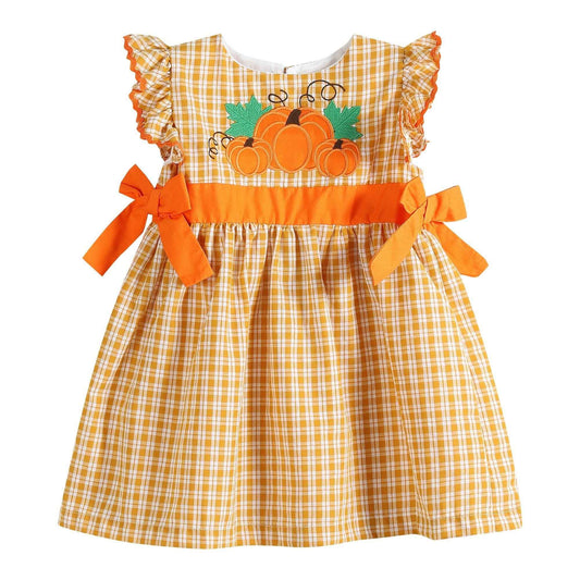Orange Gingham Ruffle Pumpkin Bow Dress - Abbies Place