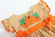 Load image into Gallery viewer, Orange Gingham Ruffle Pumpkin Bow Dress
