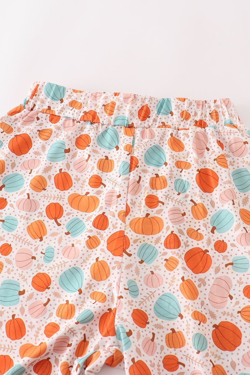 Orange pumpkin print mom ruffle pants - Abbies Place