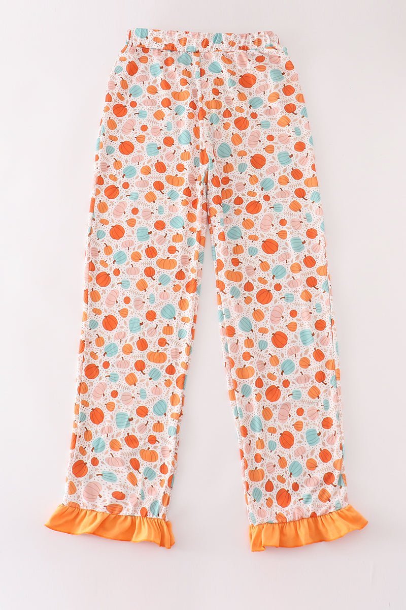 Orange pumpkin print mom ruffle pants - Abbies Place