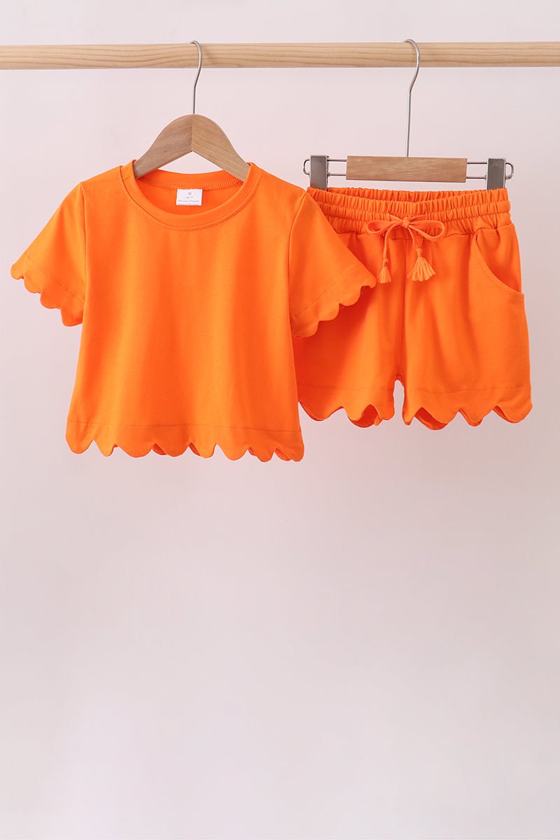 Orange scalloped shorts set - Abbies Place