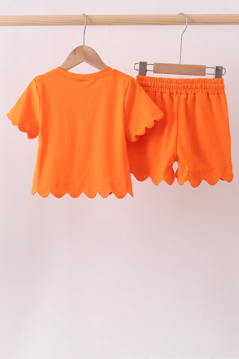 Orange scalloped shorts set - Abbies Place