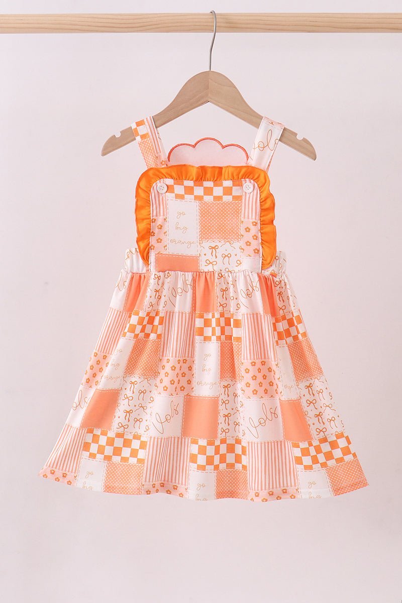 Orange Tennessee applique patchwork ruffle dress - Abbies Place