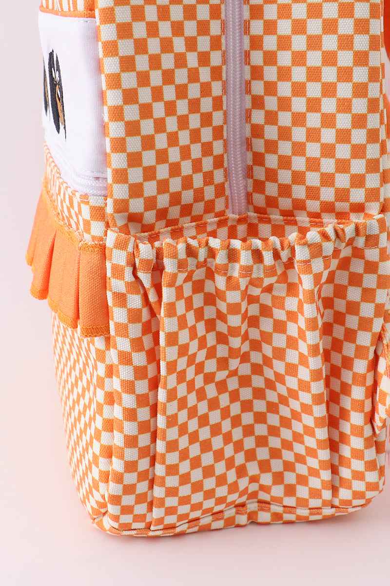 Orange Tennessee embroidery checkered ruffle backpack - Abbies Place