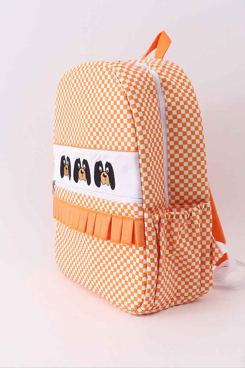 Orange Tennessee embroidery checkered ruffle backpack - Abbies Place