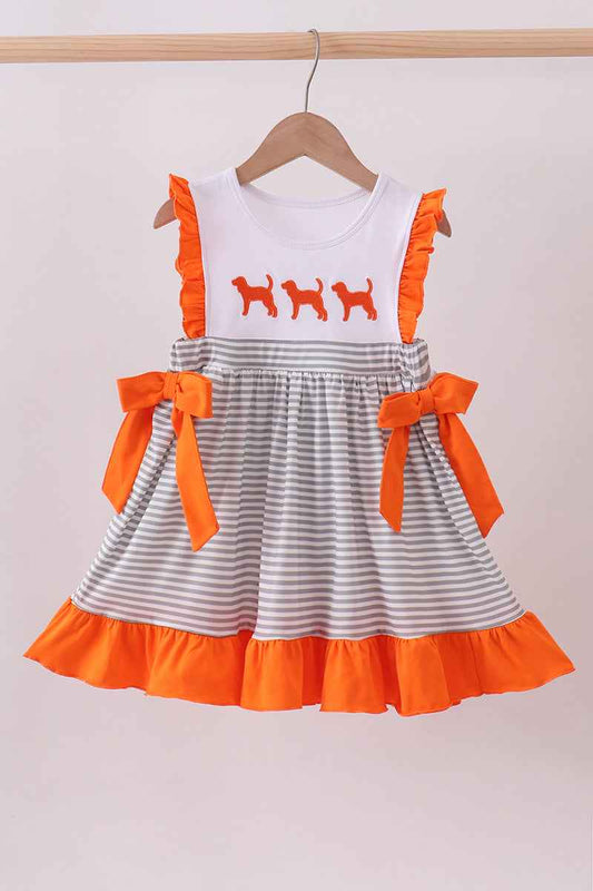 Orange Tennessee embroidery stripe ruffle dress - Abbies Place