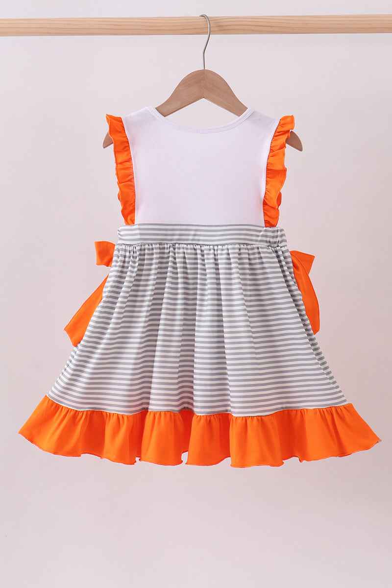 Orange Tennessee embroidery stripe ruffle dress - Abbies Place
