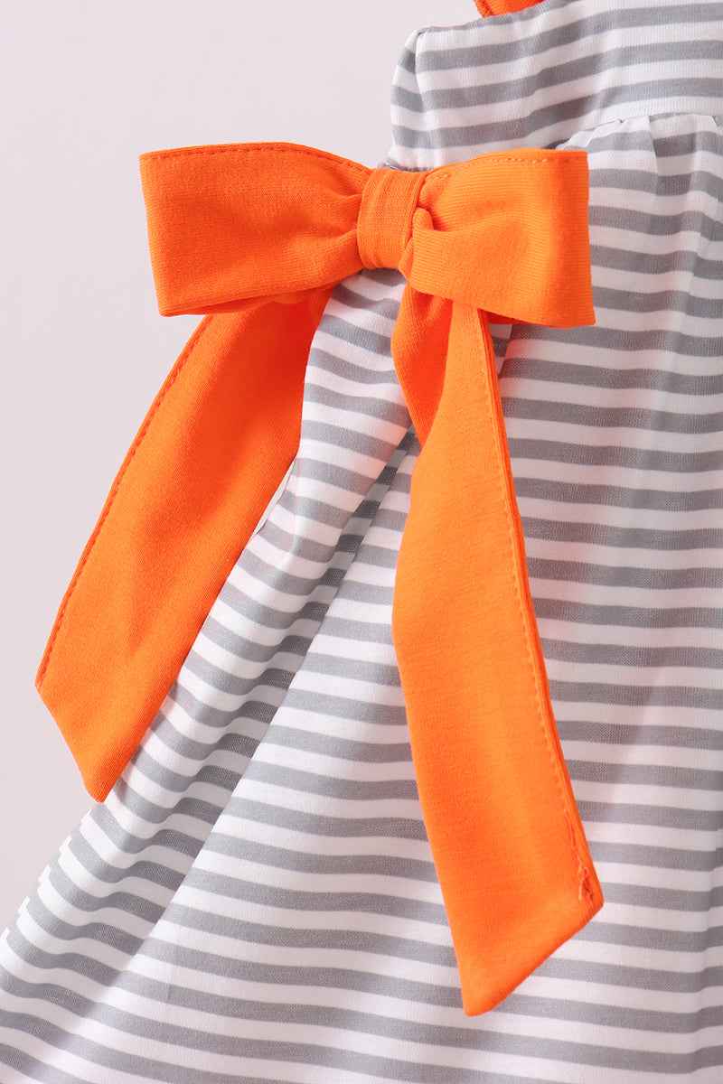 Orange Tennessee embroidery stripe ruffle dress - Abbies Place