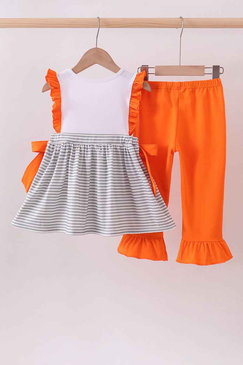 Orange Tennessee embroidery stripe ruffle pants set - Abbies Place