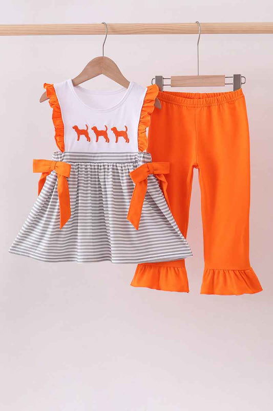 Orange Tennessee embroidery stripe ruffle pants set - Abbies Place