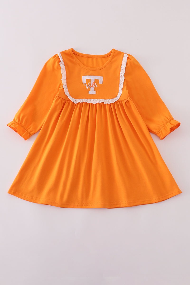 Orange Tennessee go vols embroidery ruffle dress - Abbies Place