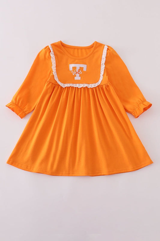 Orange Tennessee go vols embroidery ruffle dress - Abbies Place