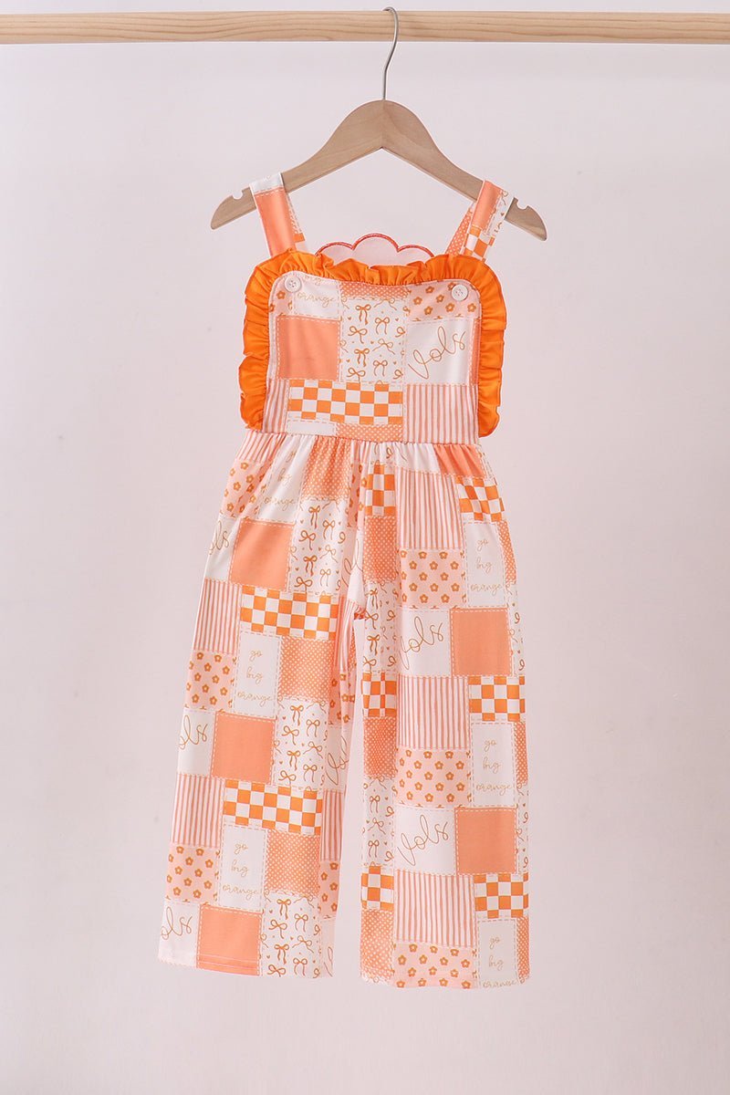 Orange Tennessee patchwork ruffle jumpsuit - Abbies Place