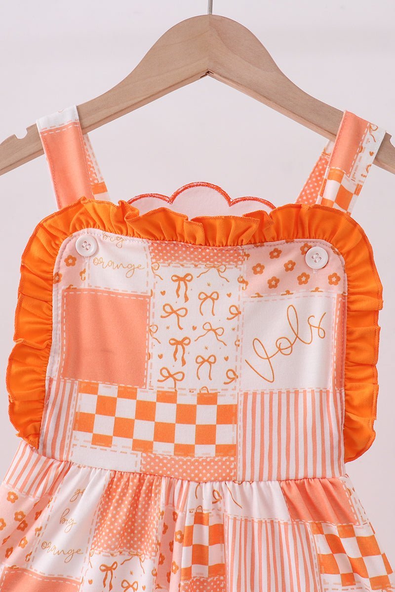 Orange Tennessee patchwork ruffle jumpsuit - Abbies Place