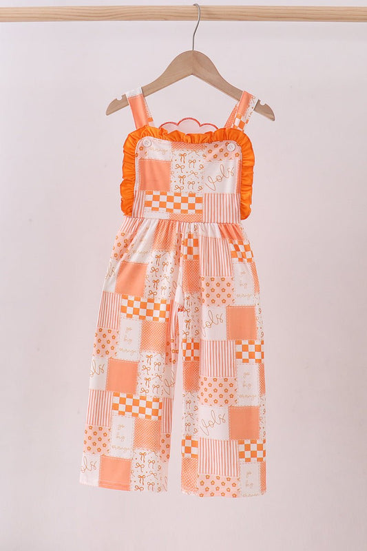 Orange Tennessee patchwork ruffle jumpsuit - Abbies Place