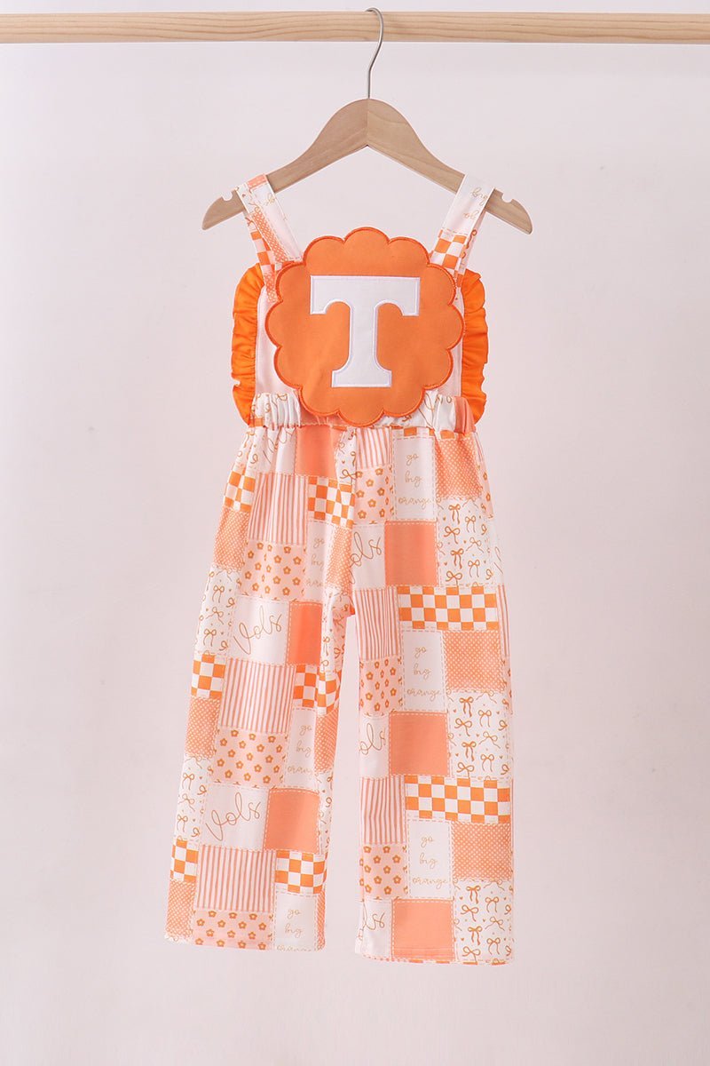 Orange Tennessee patchwork ruffle jumpsuit - Abbies Place