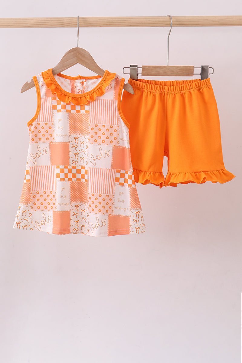 Orange Tennessee patchwork ruffle shorts set - Abbies Place