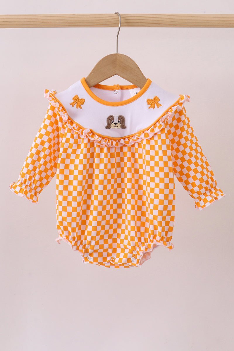 Orange Tennessee puppy bow embroidery checkered bubble - Abbies Place