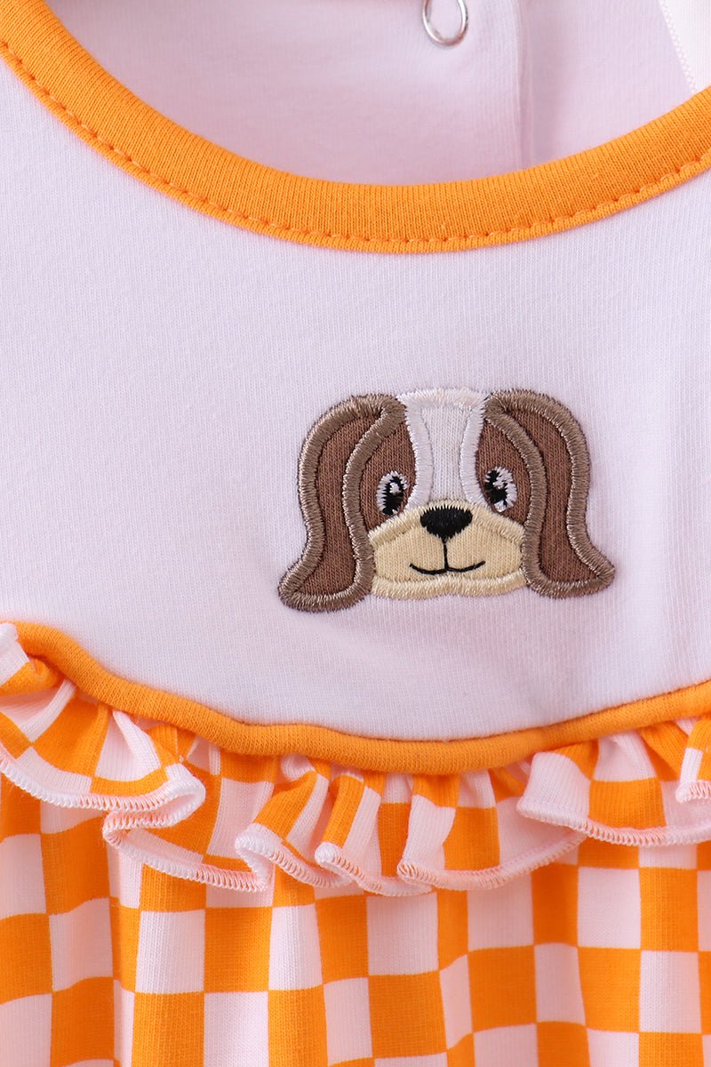 Orange Tennessee puppy bow embroidery checkered bubble - Abbies Place