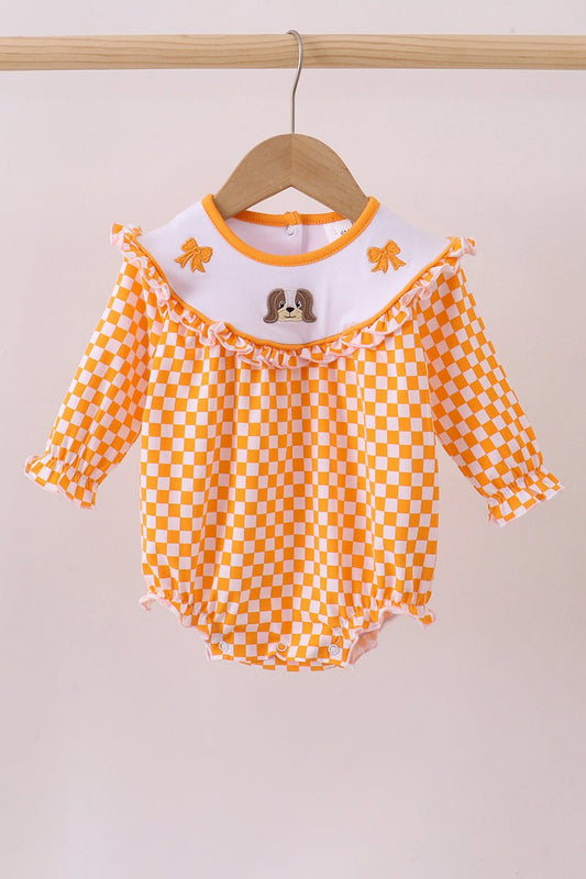 Orange Tennessee puppy bow embroidery checkered bubble - Abbies Place