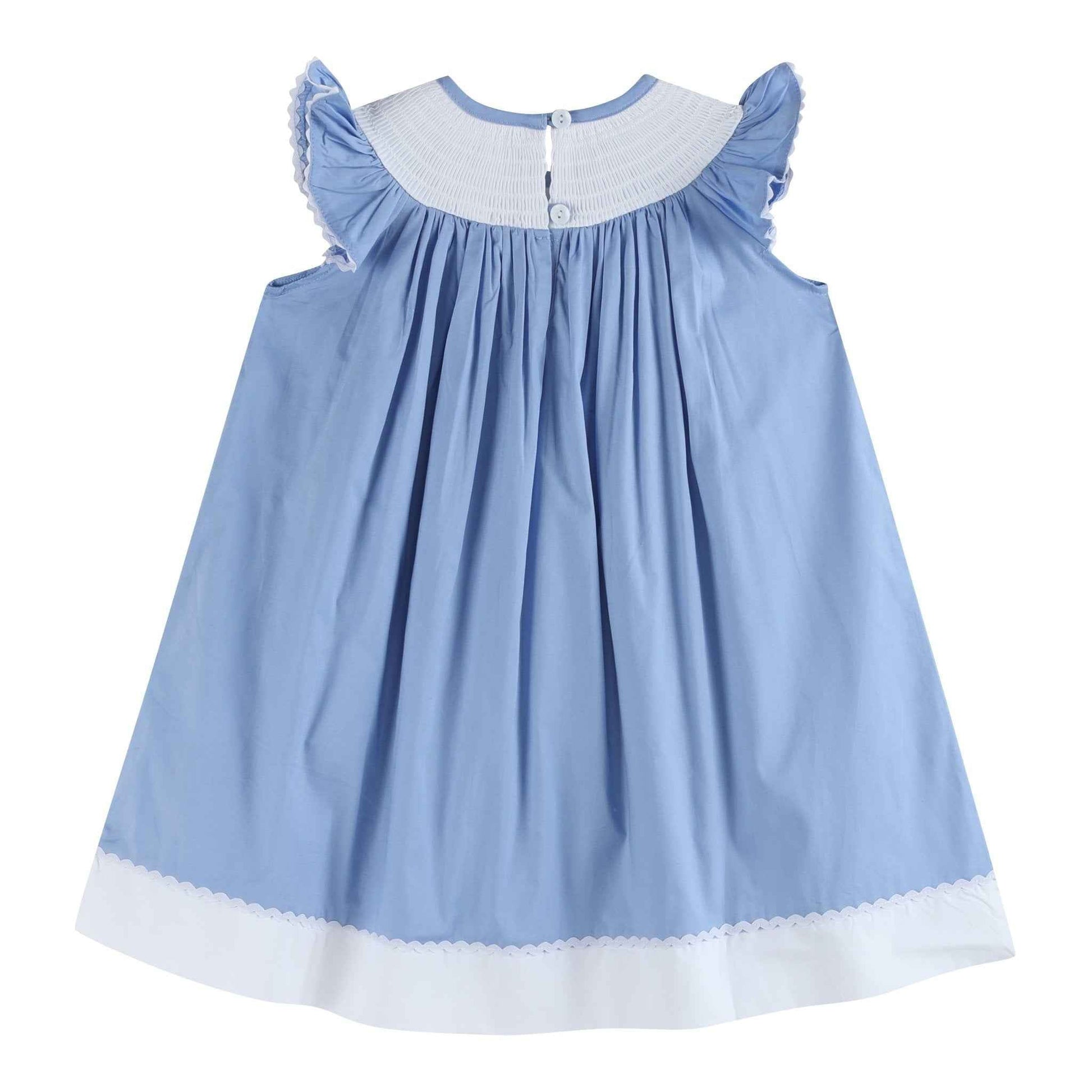 Periwinkle Blue Crosses Smocked Bishop Dress - Abbies Place