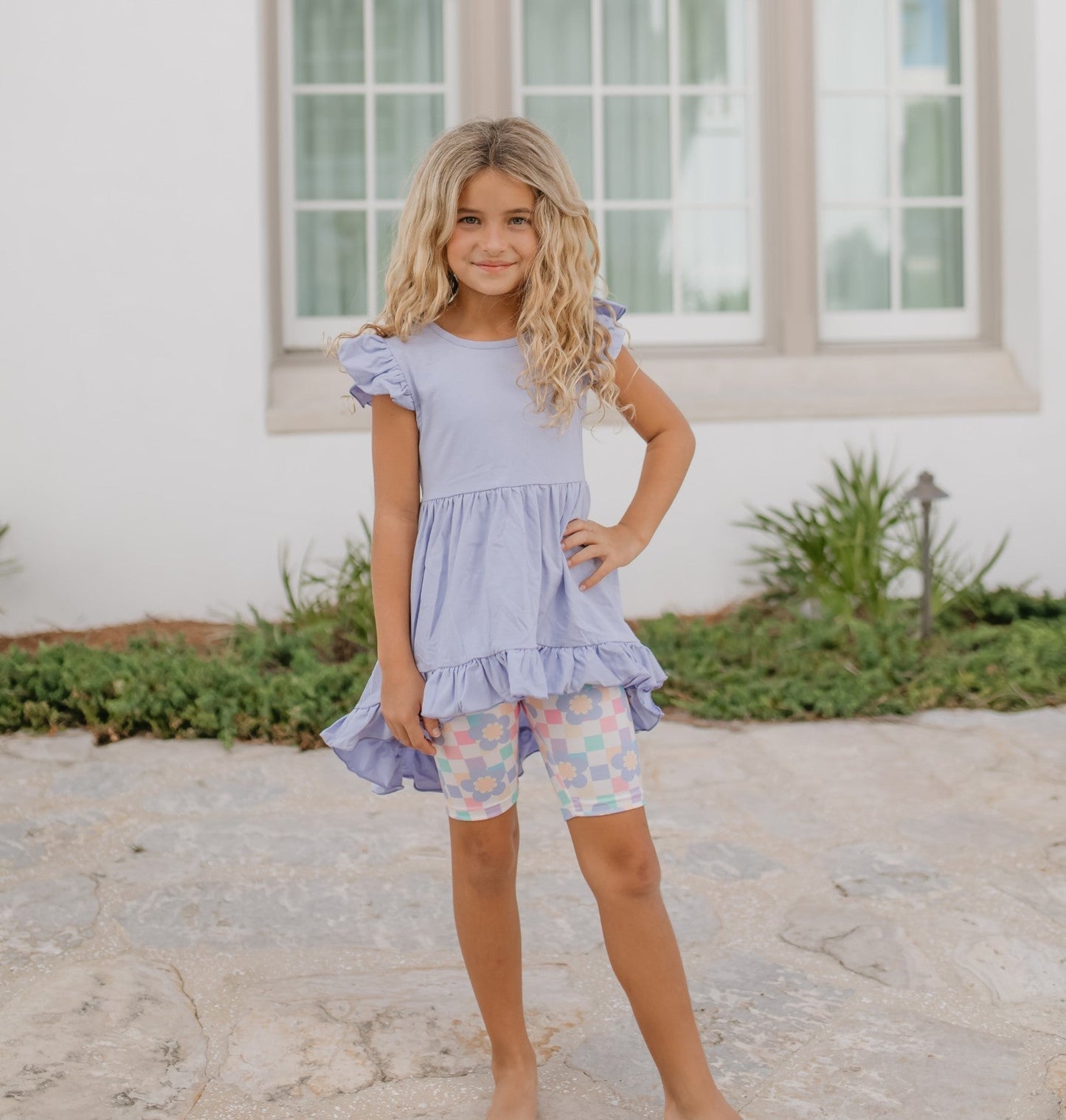 Periwinkle Check Hi-Lo Short Set - Abbies Place