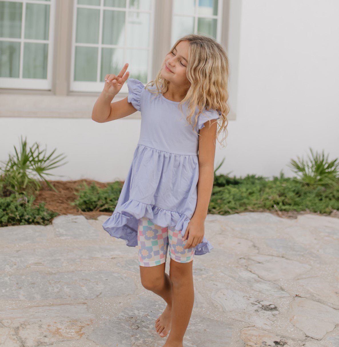 Periwinkle Check Hi-Lo Short Set - Abbies Place