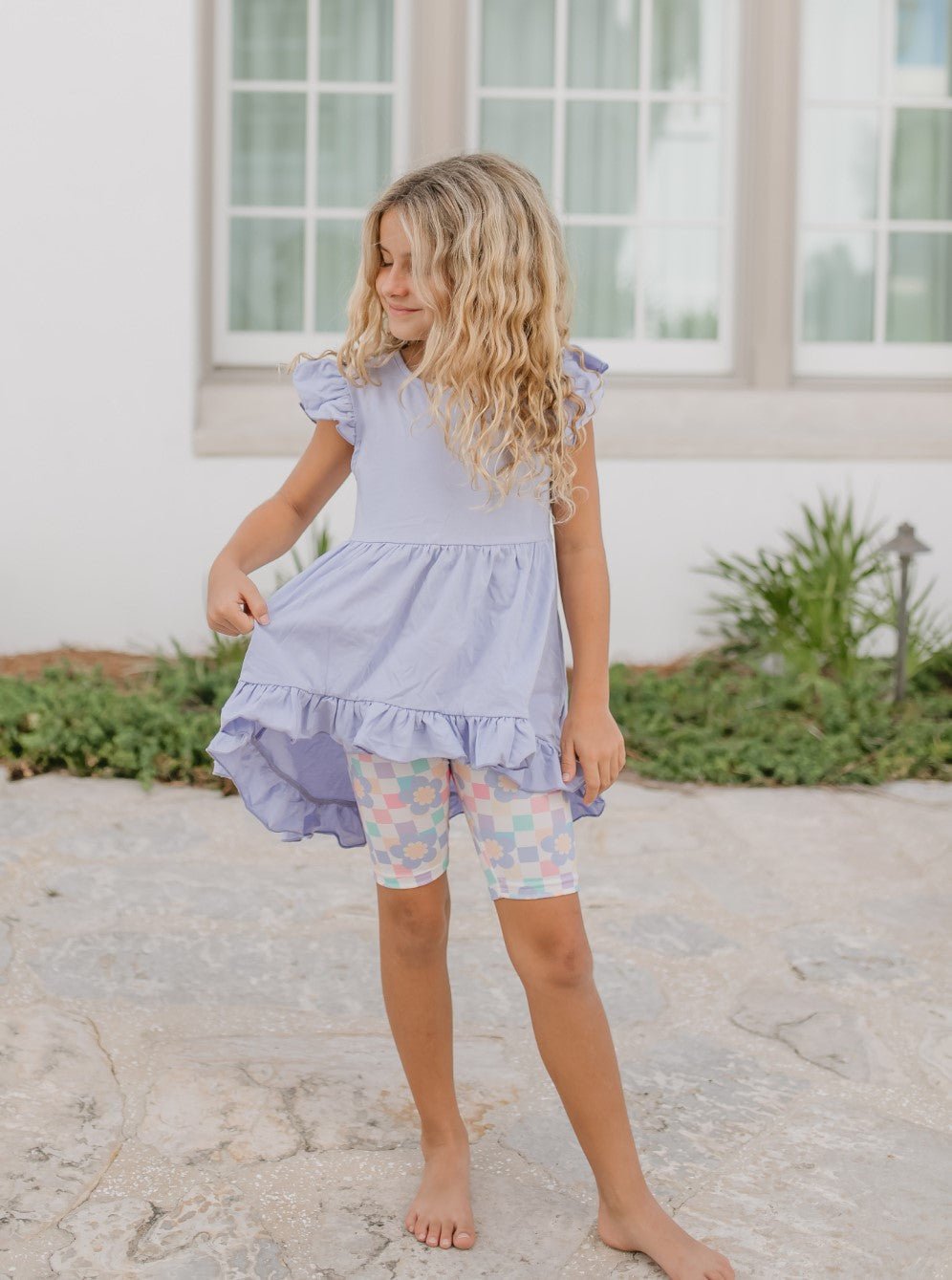 Periwinkle Check Hi-Lo Short Set - Abbies Place