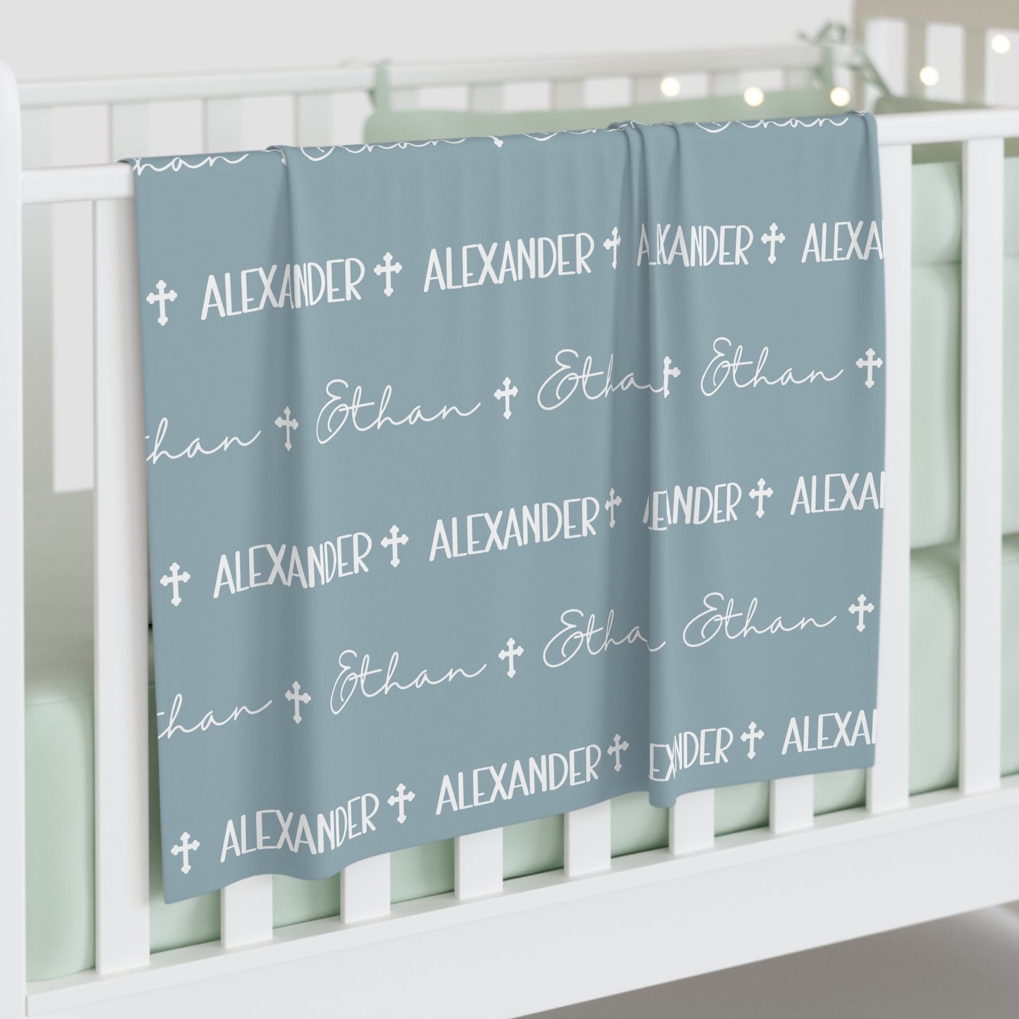 Personalized Blue Baby Name Swaddle Blanket - Abbies Place