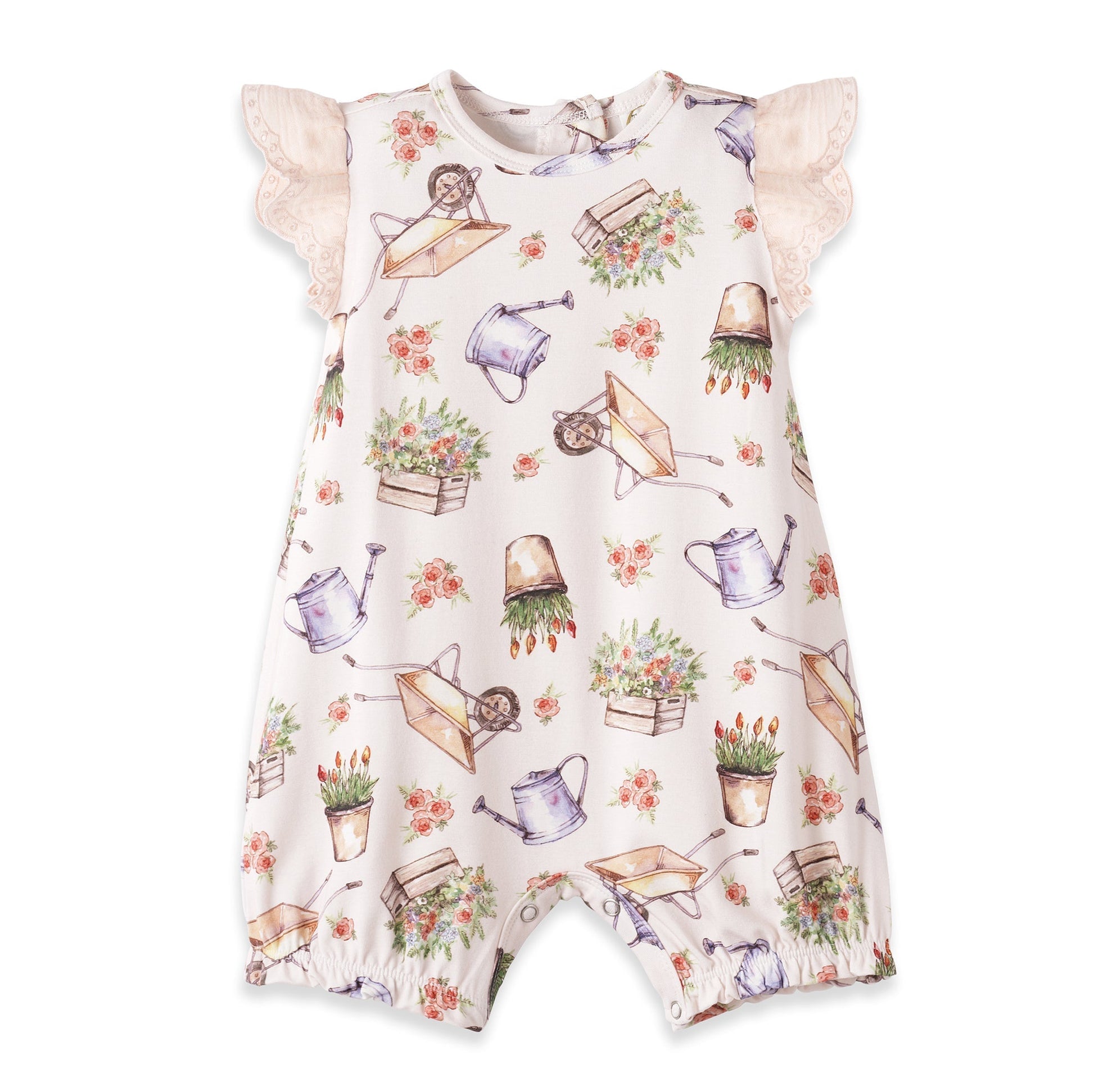 Petal Patch Baby Girl Romper – Bamboo One-Piece with Eyelet - Abbies Place