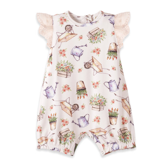 Petal Patch Baby Girl Romper – Bamboo One-Piece with Eyelet - Abbies Place