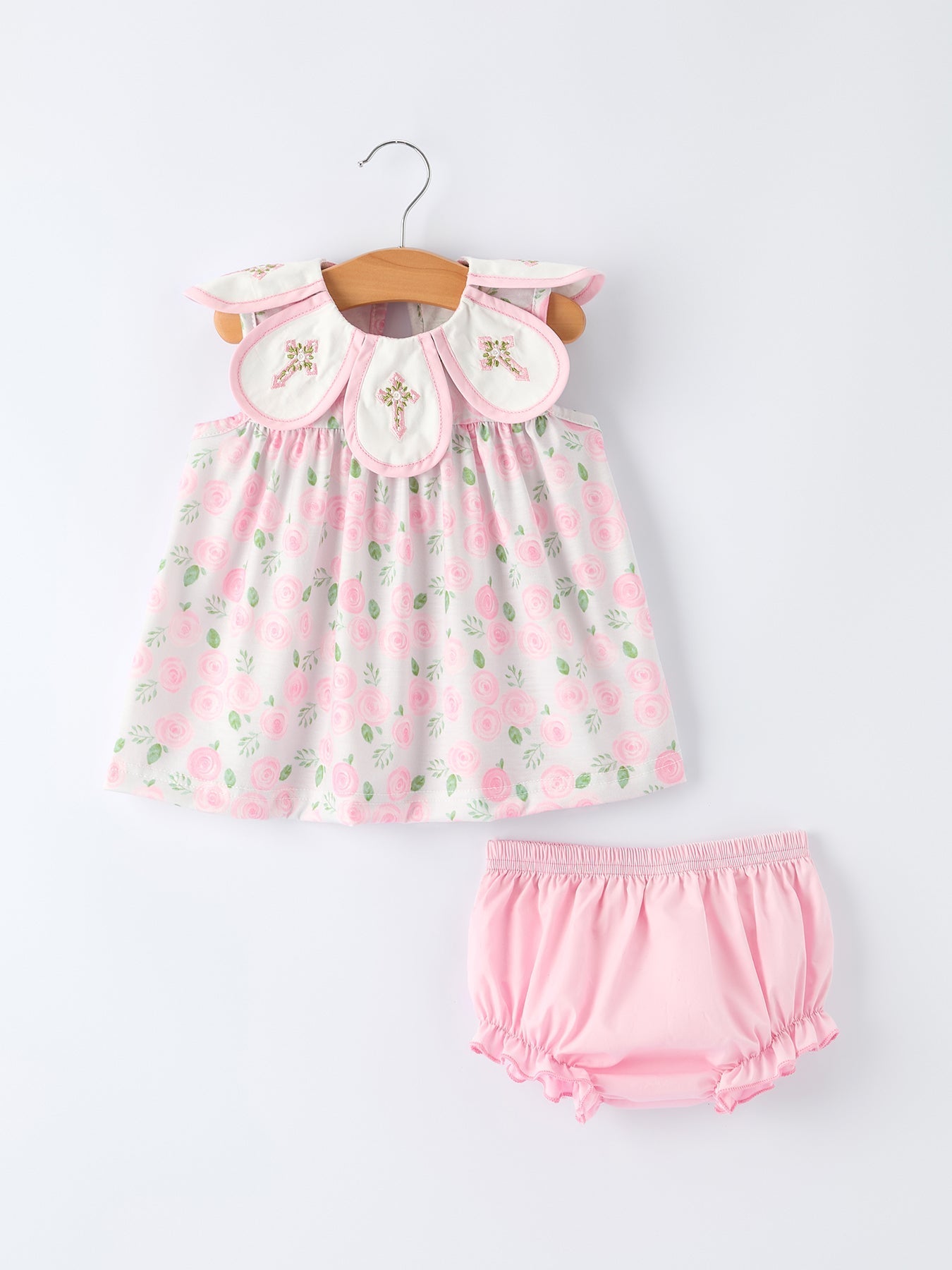 Petal Peter Pan Collar Christ Bishop Christening Baby Girls Bloomer Set - Abbies Place