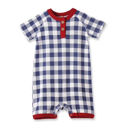 Picnic Plaid Bamboo Henley Shortall Romper for Baby Boys - Abbies Place