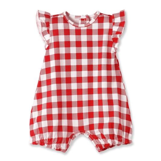 Picnic Plaid Soft Bamboo Bubble Romper for Baby Girls - Abbies Place