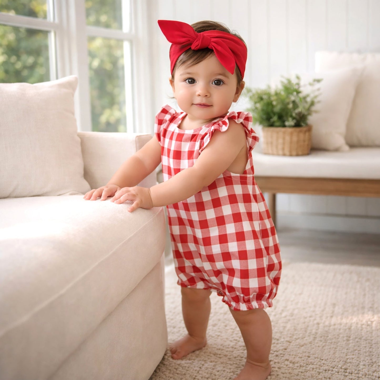 Picnic Plaid Soft Bamboo Bubble Romper for Baby Girls - Abbies Place