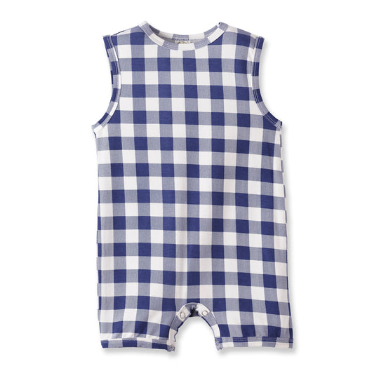 Picnic Plaid Soft Bamboo Sleeveless Baby Shortall Romper - Abbies Place