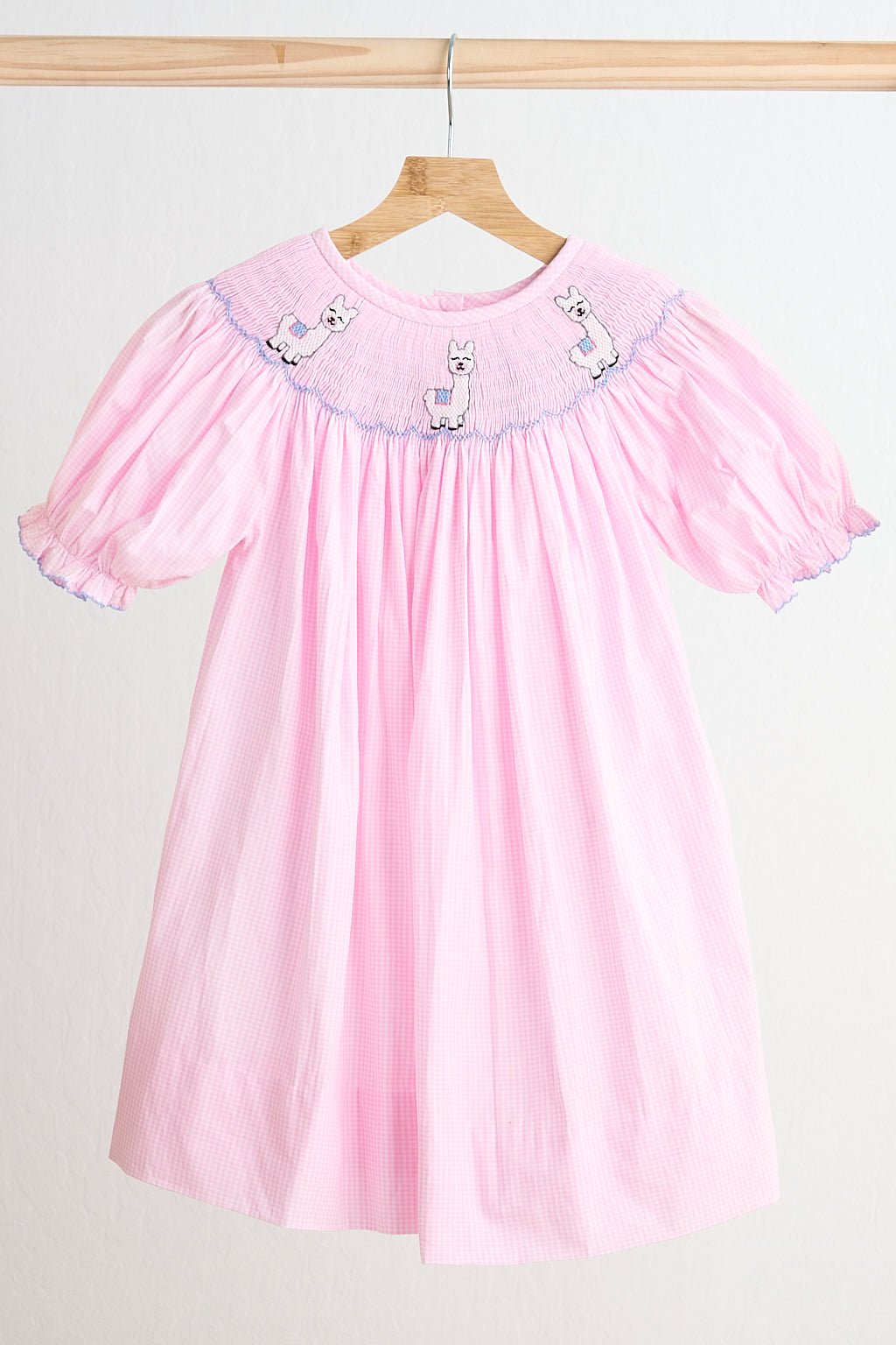 Pink alpaca hand smocked gingham dress - Abbies Place