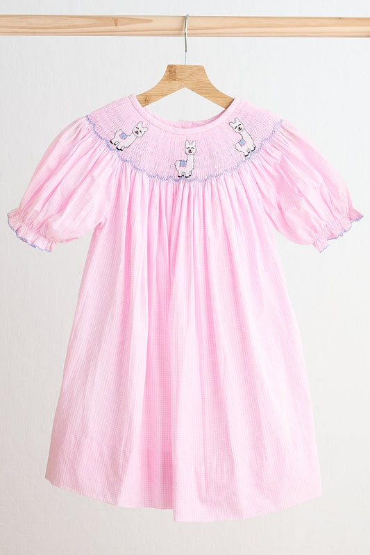 Pink alpaca hand smocked gingham dress - Abbies Place