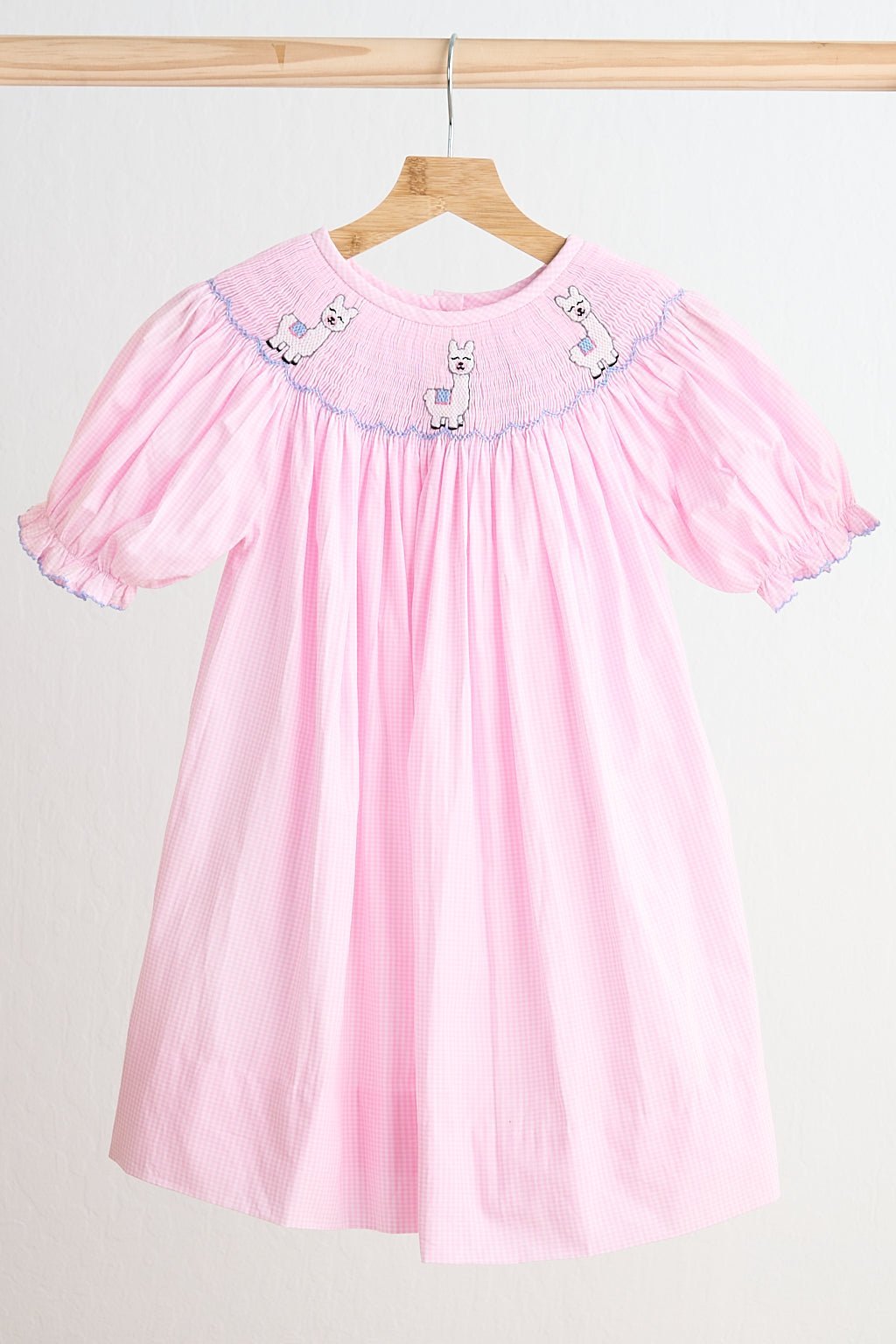 Pink alpaca hand smocked gingham dress - Abbies Place