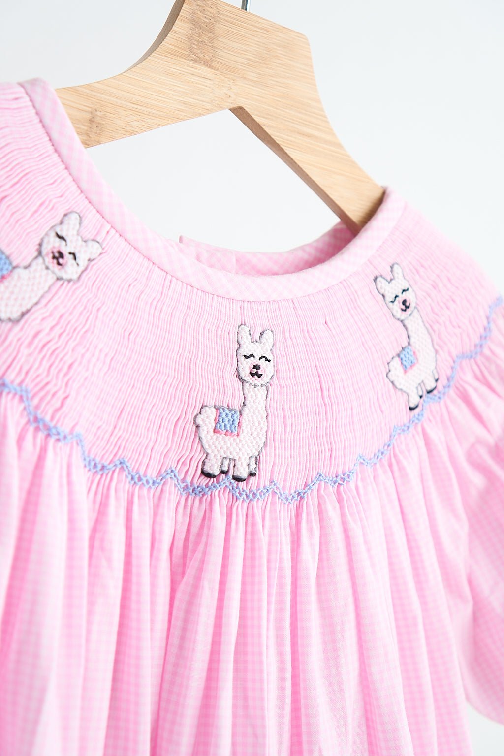 Pink alpaca hand smocked gingham dress - Abbies Place