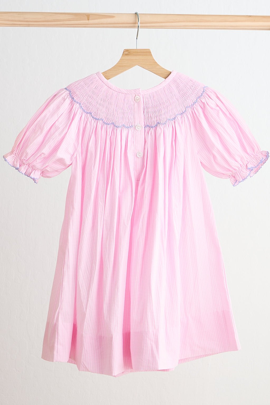 Pink alpaca hand smocked gingham dress - Abbies Place