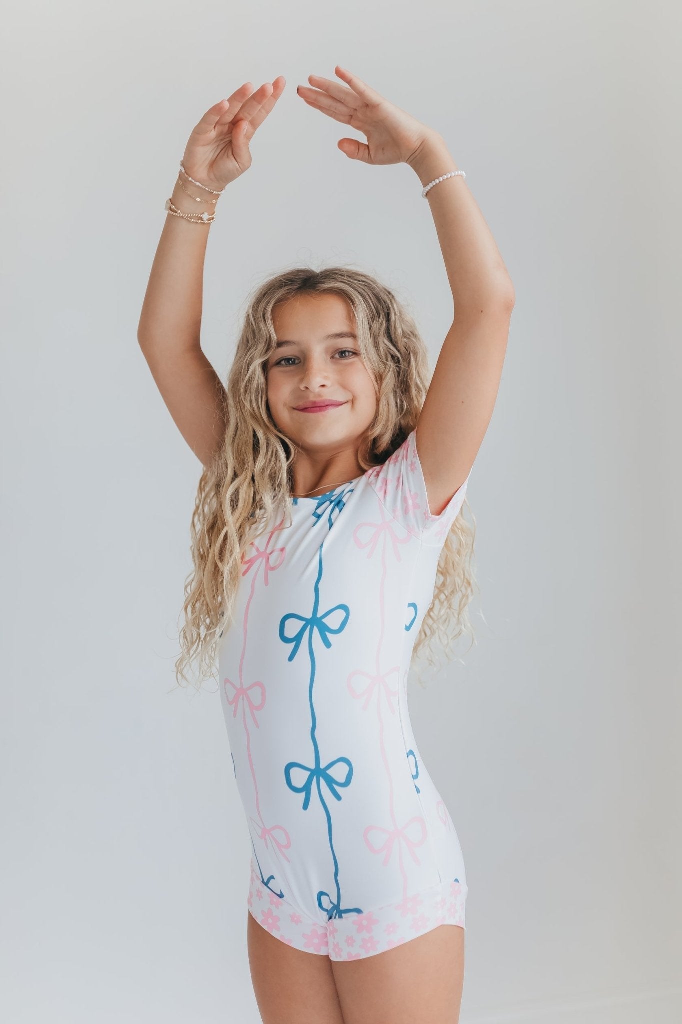 Pink and Blue Bow Shortie Leotard - Abbies Place