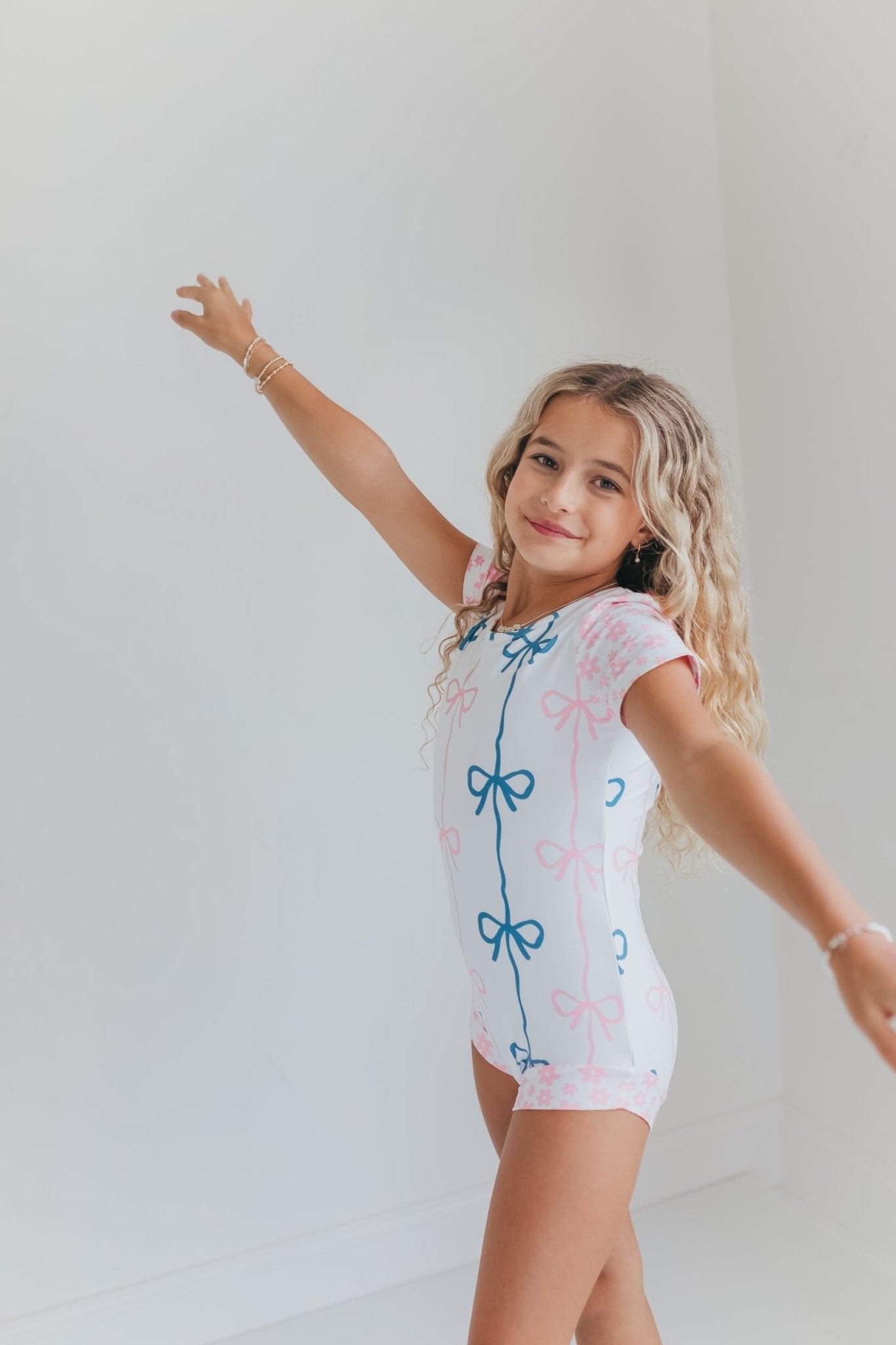 Pink and Blue Bow Shortie Leotard - Abbies Place